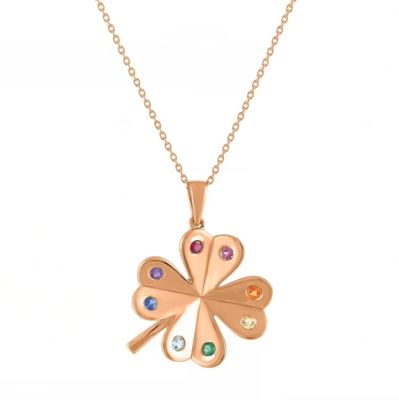 Wholesale 925 Sterling Silver Clover Pendant Necklace with 14K Gold Plated and 18K Gold Plated Colorful AAA Cubic Zircon Lucky Charm Jewelry