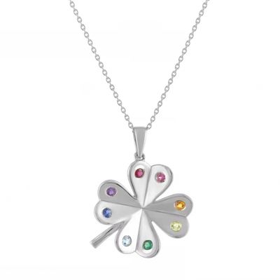Wholesale 925 Sterling Silver Clover Pendant Necklace with 14K Gold Plated and 18K Gold Plated Colorful AAA Cubic Zircon Lucky Charm Jewelry