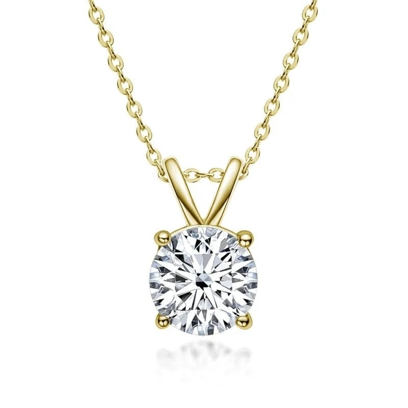 925 Sterling Silver Pendant dla dziewcząt 18K Yellow Gold Round Cut Solitaire Stone Gift