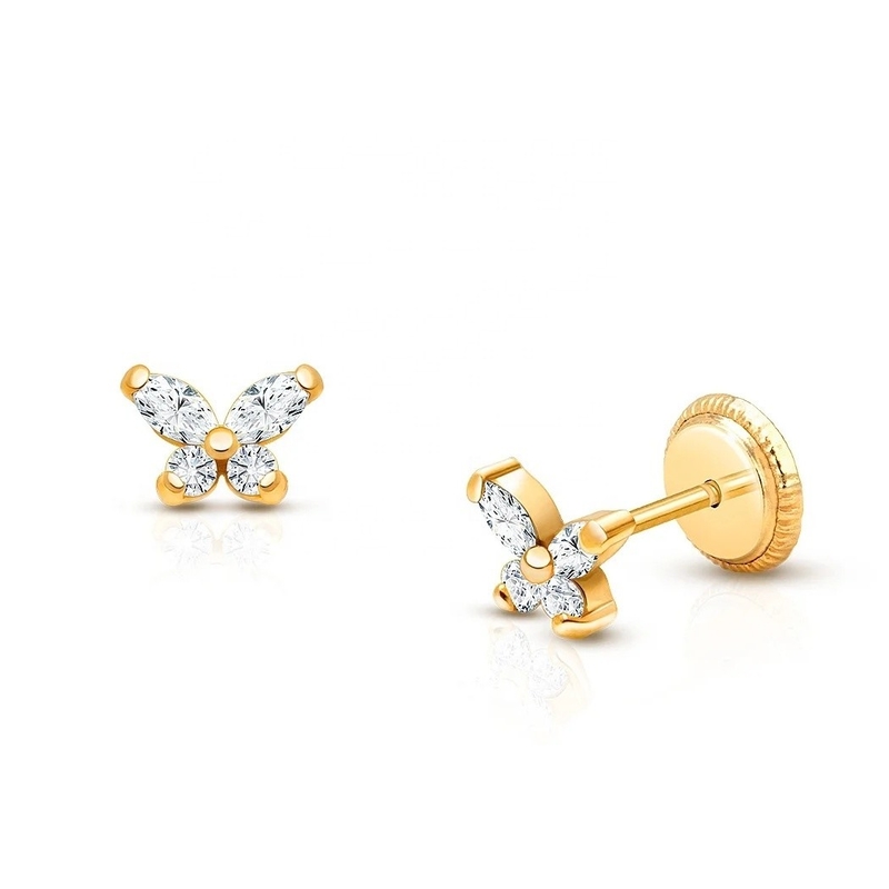 Rodzaj religijny Żaden 925 Sterling Silver Butterfly Stud kolczyki z 18K Gold Plating
