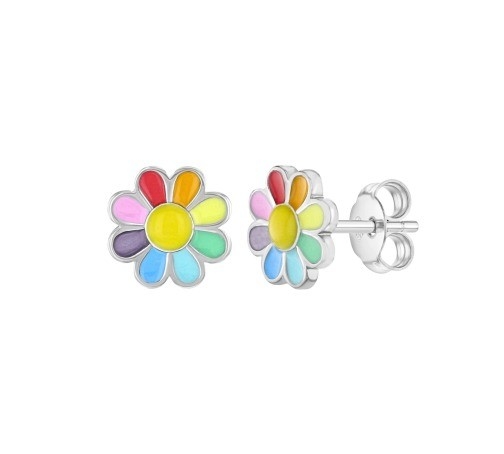 925 Sterling Silver Enamel Kolorowa Księżniczka Deinty Flower Stud Kolczyk dla Dziewczyn