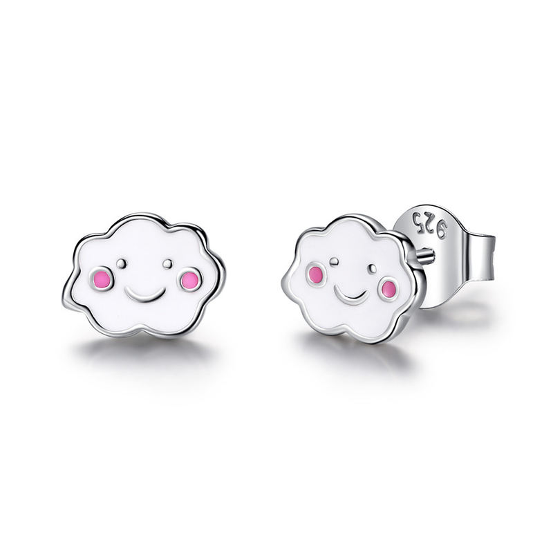 Rhodium Plated 925 Silver Clouds Emaliowane kolczyki dla dzieci