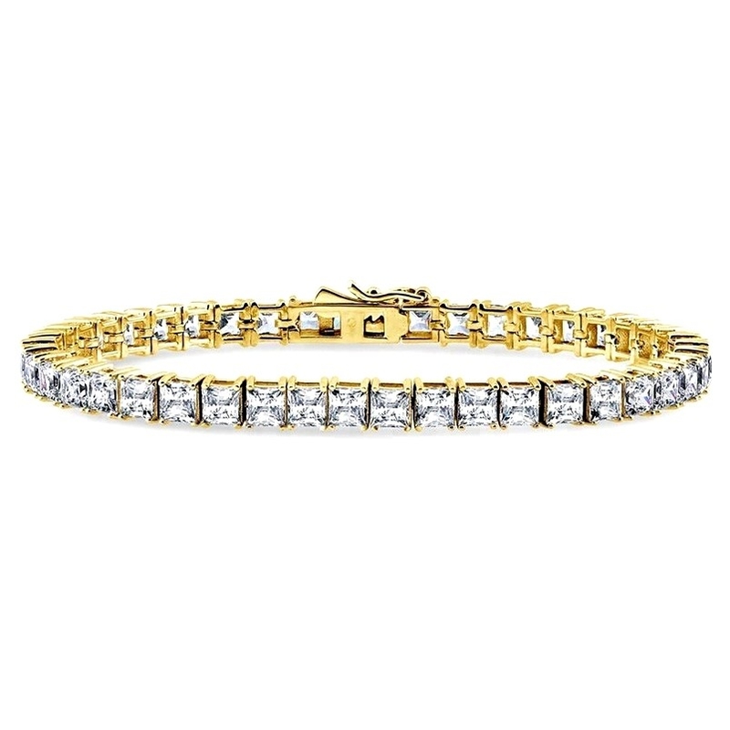 Unisex Ręcznie wykonana 18K złota Hip Hop lodowa równa diament CZ 925 Sterling srebrny zestaw bransoletka tenisowa