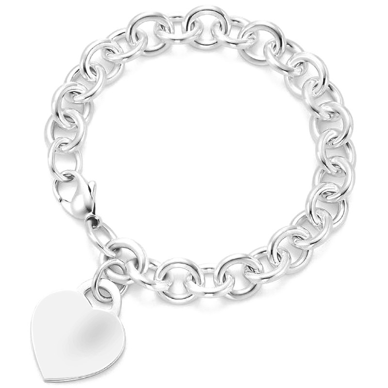 Mężczyzna 925 Sterling Silver Heart Charm Wielka bransoletka dla wyrafinowanego wyglądu 15x15mm