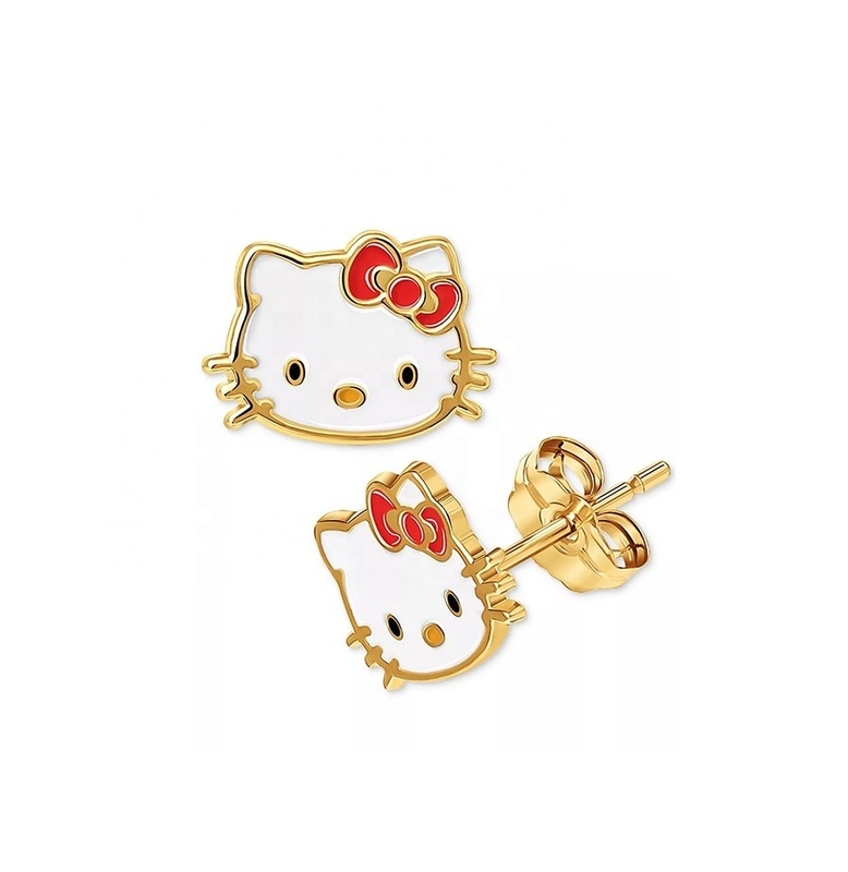 Złote kolczyki Hello Kitty w 925 srebra