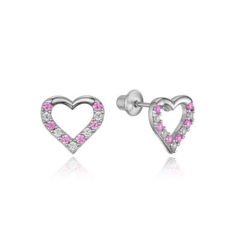 Micro Insert Heart Różowe kolczyki do dzieci w srebrze 925