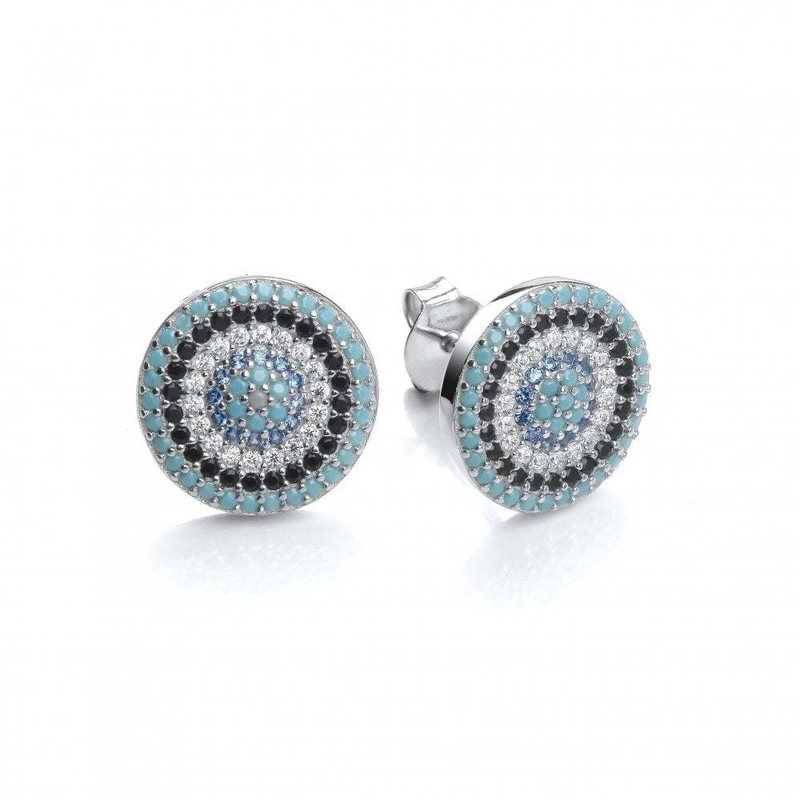 Krąg ZIRCON 18K Złote ręcznie wykonane Mikron Pave CZ Eye Turkiye Design Stud Kolczyk 925 Sterling Silver