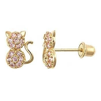 JEWELERY JEWELERY YCE6799 Pink CZ Cat Stud Earrings for Little Girls