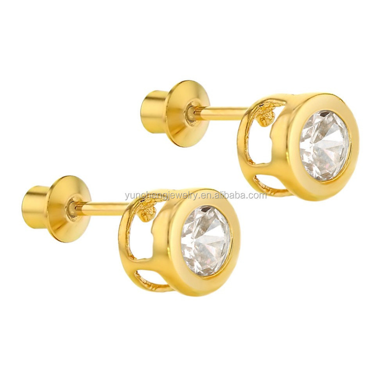 Ręcznie wykonane 4mm Clear CZ Złote kolczyki stud dla niemowląt Dzieci 925 Srebrne biżuteria