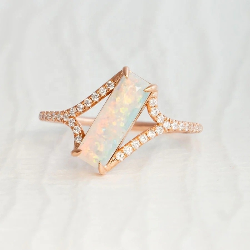 Baguette Cut Opal Snow Track Ring Rozmiar 4-rozmiar 10 925 Sterling Silver Ring