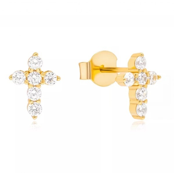 18K złoto pokryte Micron Pave Cross Stud kolczyk w 925 srebra dla dziewcząt