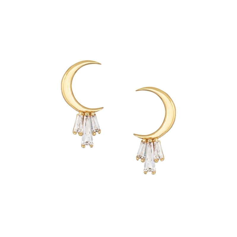 18K złoto pokryte 925 srebrnym baguette Moon Stud kolczyki dla kobiet AAA CZ Stone