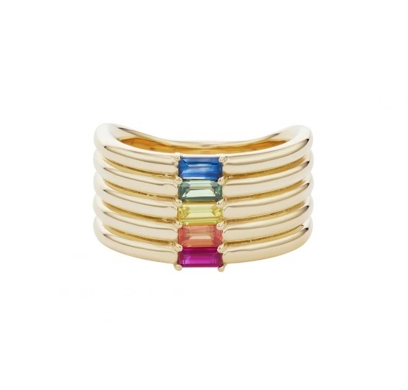 18K złoto pokryte tęczy baguette Cut CZ Multi Fashion 925 Sterling srebrne kobiety pierścienie