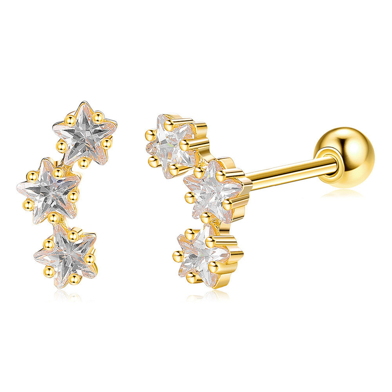 18K Złote 925 Sterling Silver Star Cubic Zirconia Stud kolczyki dla kobiet Akcesoria