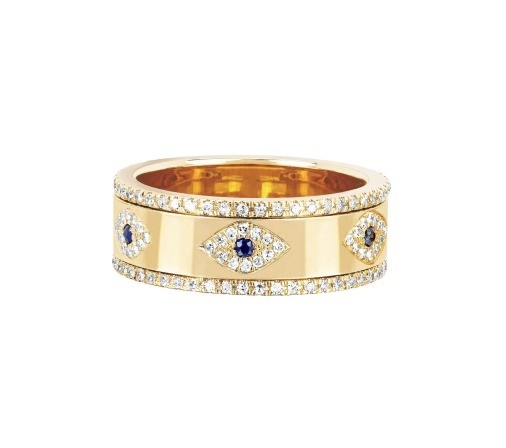 Niebieski Sapphire Biały CZ Eye Kobiety Eternity Band Brass Eternity Ring Dla Kobiet