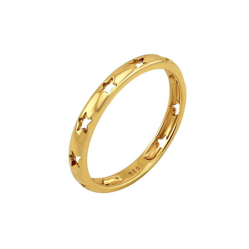 TRENDY STYLE Star Hollow Eternity Band Pierścienie w 925 srebrnej biżuterii z 18K złotem