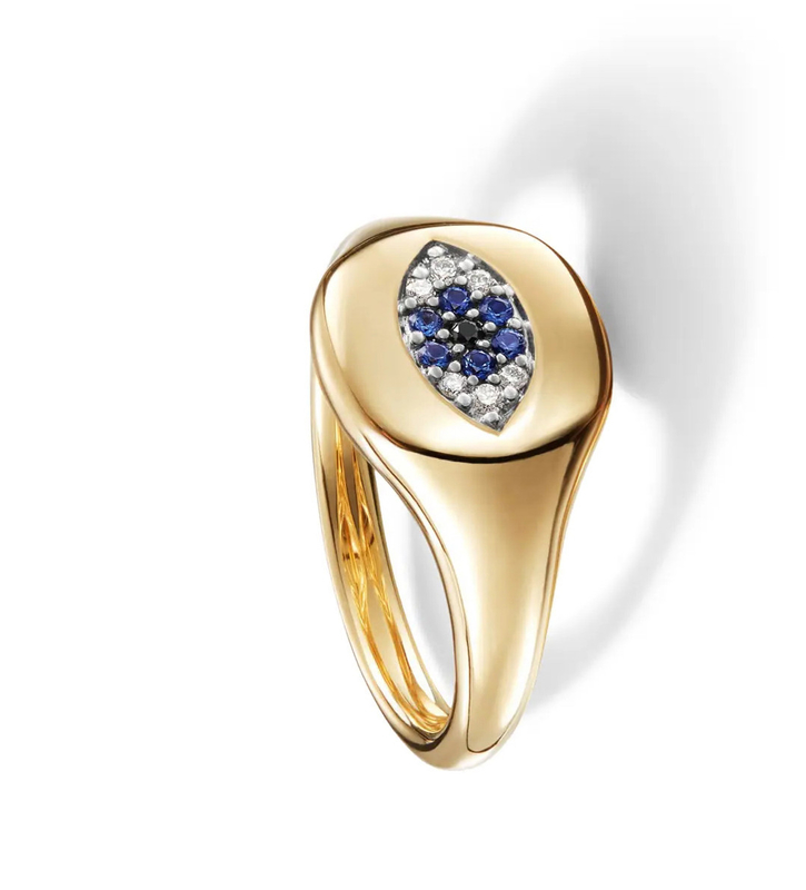Brazylijskie kolekcjonerskie urządzenia kablowe Evil Eye Mini Pinkie Ring 18K złoto białe CZ 925 srebro