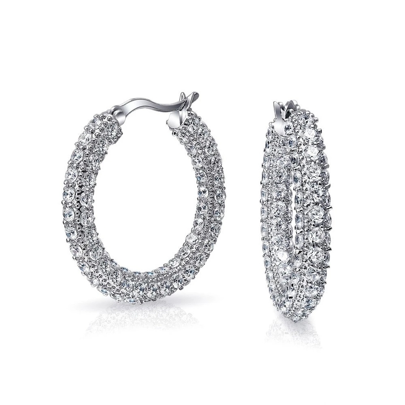 925 Sterling Silver Bridal Pave White CZ Hoop Earrings dla modnych nowożeńców