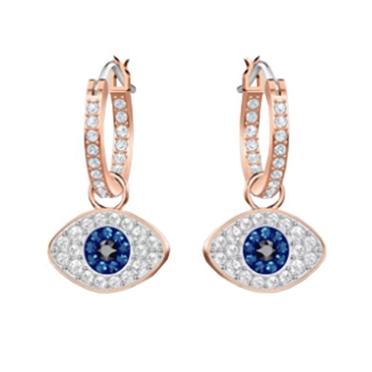 Elegantne kolczyki Błękitne Białe Cz 925 Srebrne Kolczyki Dangle Hoop Dla Kobiet