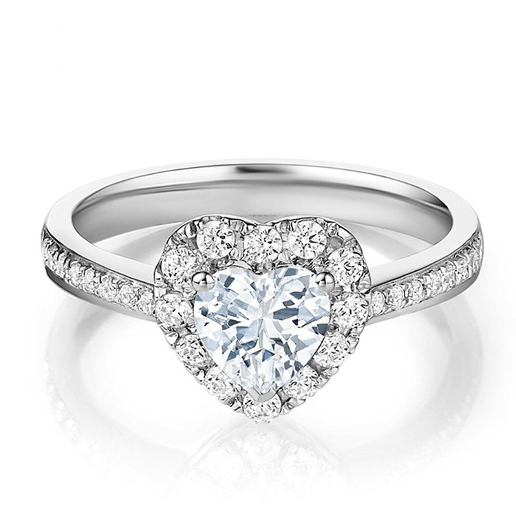 Płytki z miedzi Kreatywne kształt serca Jasny CZ 925 Sterling Srebrny Eternity Band Pierścienie dla kobiet biżuteria