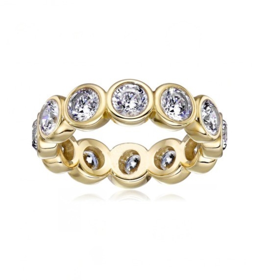 Klasyczny Ins 18K Złote Zestawienie Bezel CZ Eternity Band 925 Sterling Silver Rings