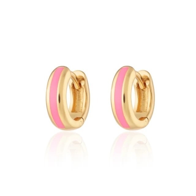 925 Customized Logo 18K Gold Plated Pink Enamel Huggie Kolczyki dla kobiet