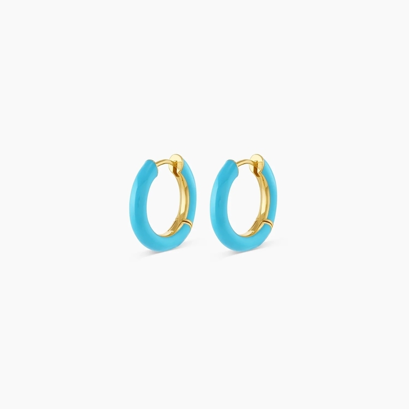 Zastosowane logo Chunky 18K Złoty Hoop Turkusowy Emazel Kolor 925 Sterling Silver Huggies Kolczyki