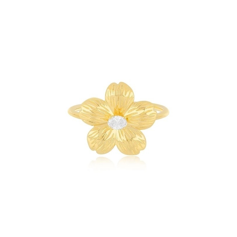 Forever Flower 18K Złote Owalne CZ Kobiety Pierścień w 925 Sterling Srebrny biżuteria