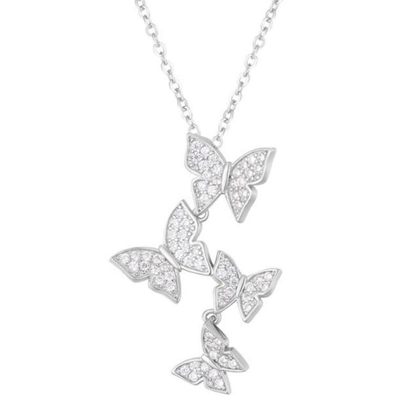 925 Sterling Silver White Gold Plated Micron Pave 4 Butterflies Charm Pendant dla kobiet