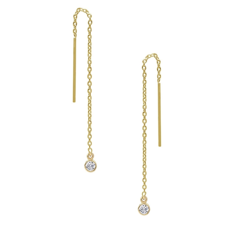 925 srebra szterlingowego prosty 18K złoto pokryty kobiecy Bezel Drop Chain Threader kolczyk