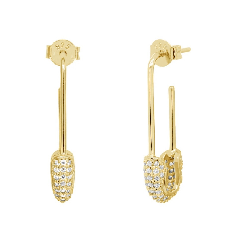 Kobiety Hoop kolczyki w 925 srebra z jasnym CZ Diament Brazylijskie złoto żółte biżuteria