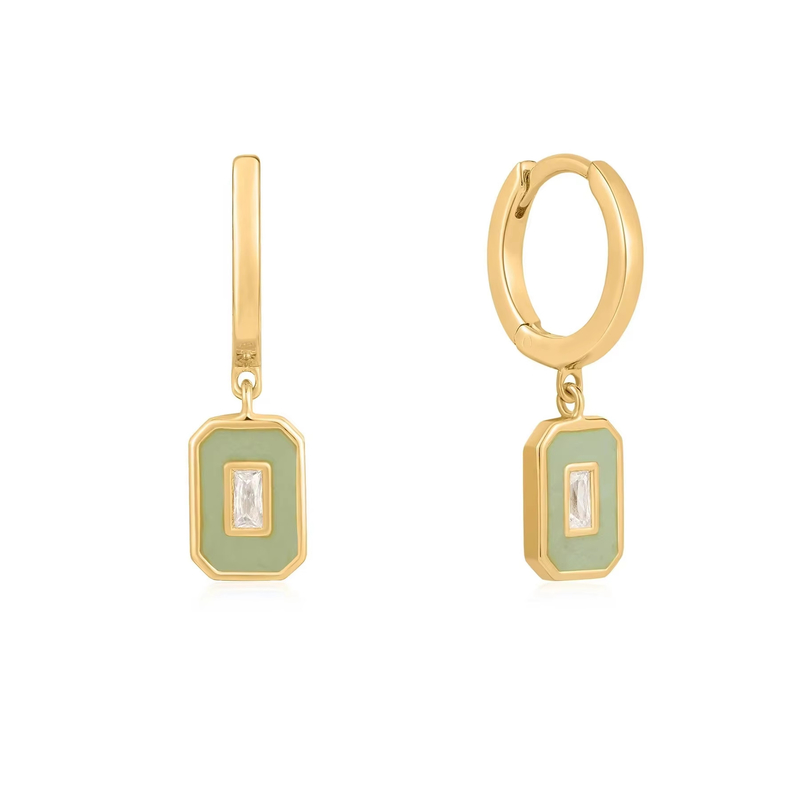 Baguette CZ & Enamel Hoop Earrings 925 Srebro 18K Złoto pokryte, ręcznie wykonane biżuteria dla kobiet