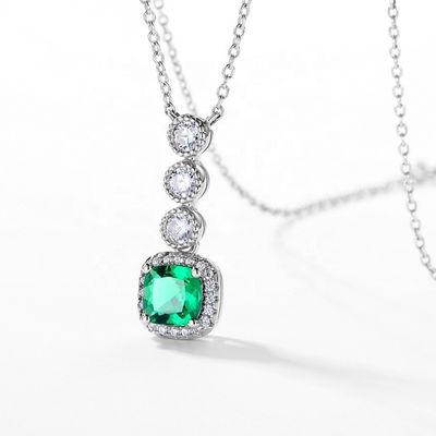 Emerald Retro Pendant Clavicle Chain in 925 Silver with Pave Setting Inlay Technology