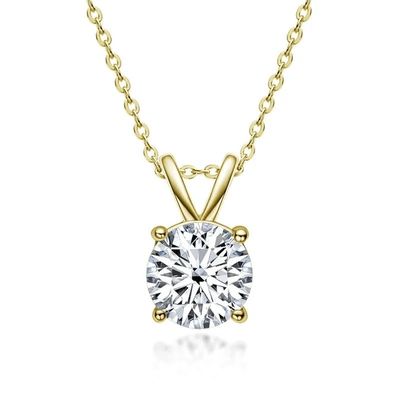 925 Sterling Silver Pendant dla dziewcząt 18K Yellow Gold Round Cut Solitaire Stone Gift