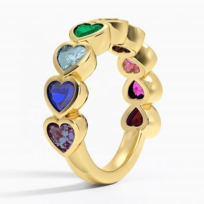 Pierścionek z sercem z 18-karatowego złota z tęczową oprawą, idealny na prezent walentynkowy od Fashion Jewelry