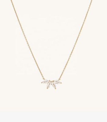 925 Srebro 14K Zalicowany Naszyjnik 18" Markiza Topaz Wisiorek I Białe CZ Diamenty