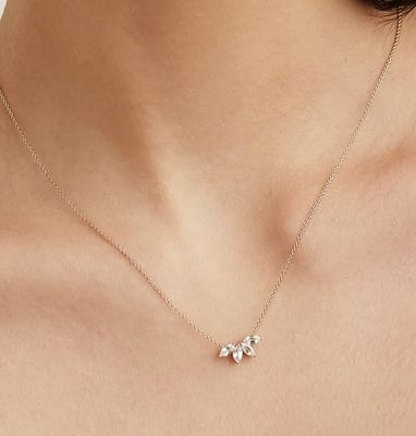925 Srebro 14K Zalicowany Naszyjnik 18" Markiza Topaz Wisiorek I Białe CZ Diamenty