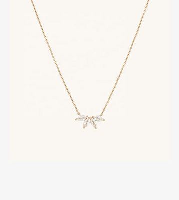 925 Srebro 14K Zalicowany Naszyjnik 18" Markiza Topaz Wisiorek I Białe CZ Diamenty