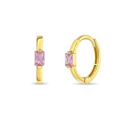 14K Złote 10mm Baguette Cut Pink Cubic Zircon Dziecięce kolczyki z 50PRS MOQ