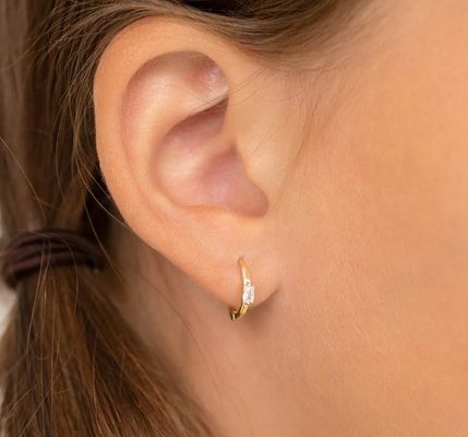 14K Złote 10mm Baguette Cut Pink Cubic Zircon Dziecięce kolczyki z 50PRS MOQ