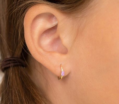14K Złote 10mm Baguette Cut Pink Cubic Zircon Dziecięce kolczyki z 50PRS MOQ