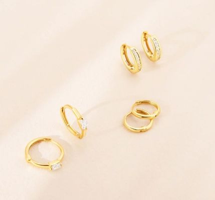 14K Złote 10mm Baguette Cut Pink Cubic Zircon Dziecięce kolczyki z 50PRS MOQ