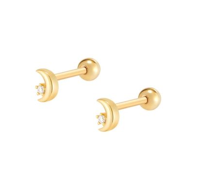 925 Sterling Silver Tiny CZ Moon Piercing Stud Kolczyk z zamknięciem tylnym
