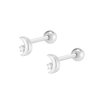 925 Sterling Silver Tiny CZ Moon Piercing Stud Kolczyk z zamknięciem tylnym