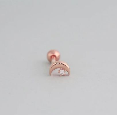 925 Sterling Silver Tiny CZ Moon Piercing Stud Kolczyk z zamknięciem tylnym