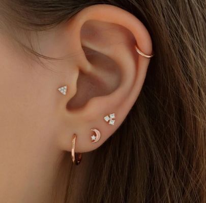 925 Sterling Silver Tiny CZ Moon Piercing Stud Kolczyk z zamknięciem tylnym