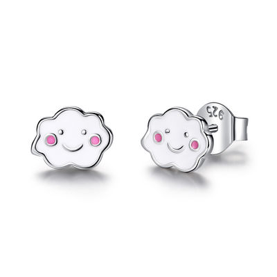 Rhodium Plated 925 Silver Clouds Emaliowane kolczyki dla dzieci