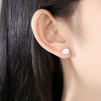 Rhodium Plated 925 Silver Clouds Emaliowane kolczyki dla dzieci