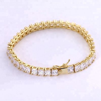 Unisex Ręcznie wykonana 18K złota Hip Hop lodowa równa diament CZ 925 Sterling srebrny zestaw bransoletka tenisowa