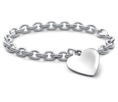 Mężczyzna 925 Sterling Silver Heart Charm Wielka bransoletka dla wyrafinowanego wyglądu 15x15mm
